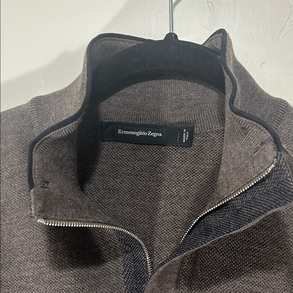 Men's Zegna Wool Brown Sweater L/XL - Picture 6 of 13